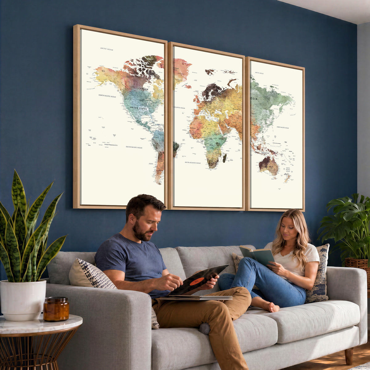 64206059-MGV-CV-36X24 - Framed World Map Wall Art Canvas Print for Living Room and Study Room