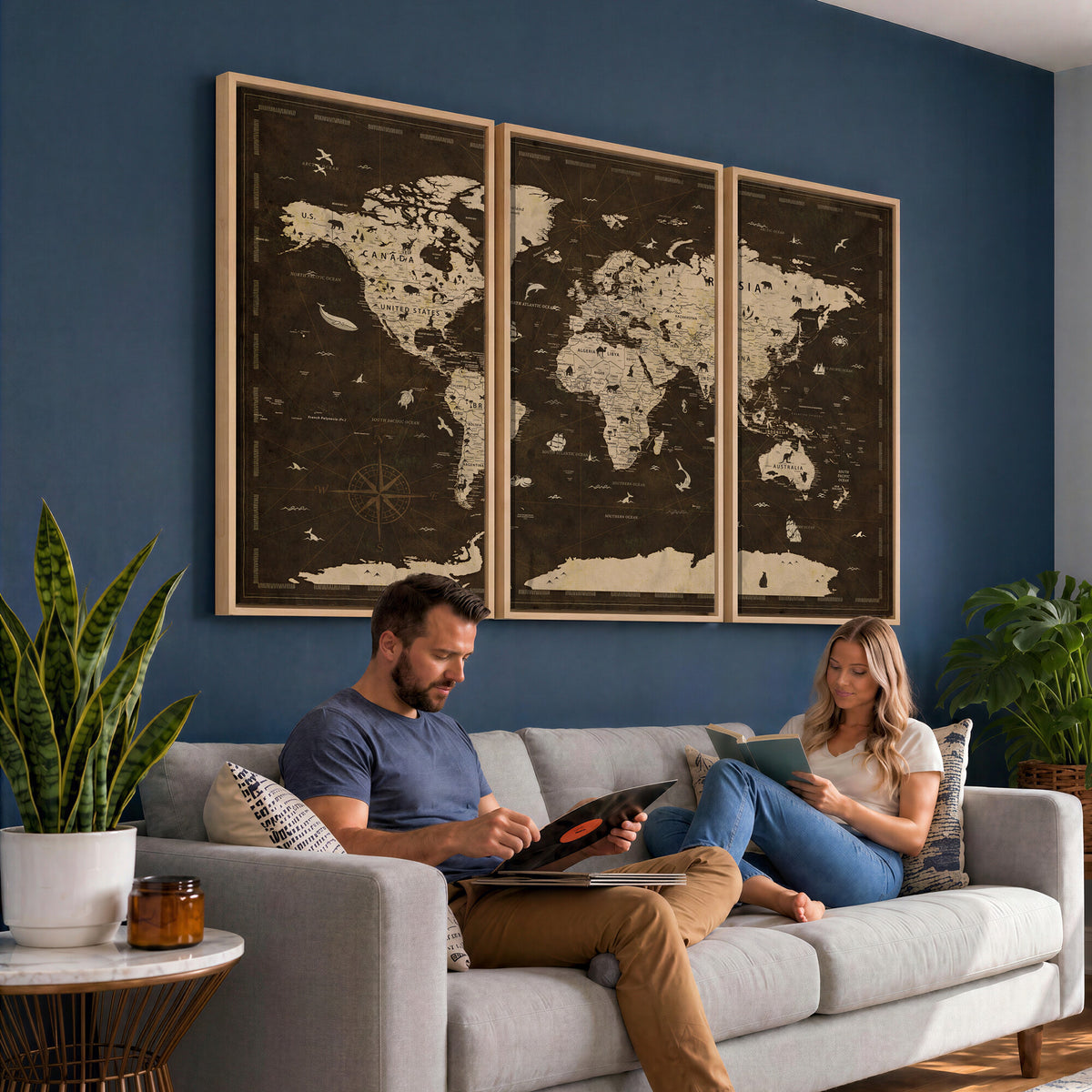 44276398-MGV-CV-36X24 - World Map Wall Art Canvas Print, Modern Decorative Framed Map Artwork Prints for Living Room, Office, Bedroom Wall Decor