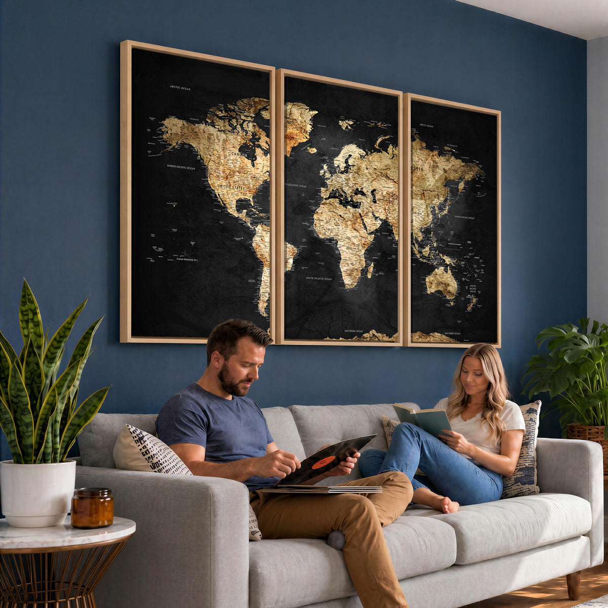 23568589-MGV-CV-36X24 - World Map Wall Art Canvas Print, Modern Decorative Framed Map Artwork Prints for Living Room, Office, Bedroom Wall Decor