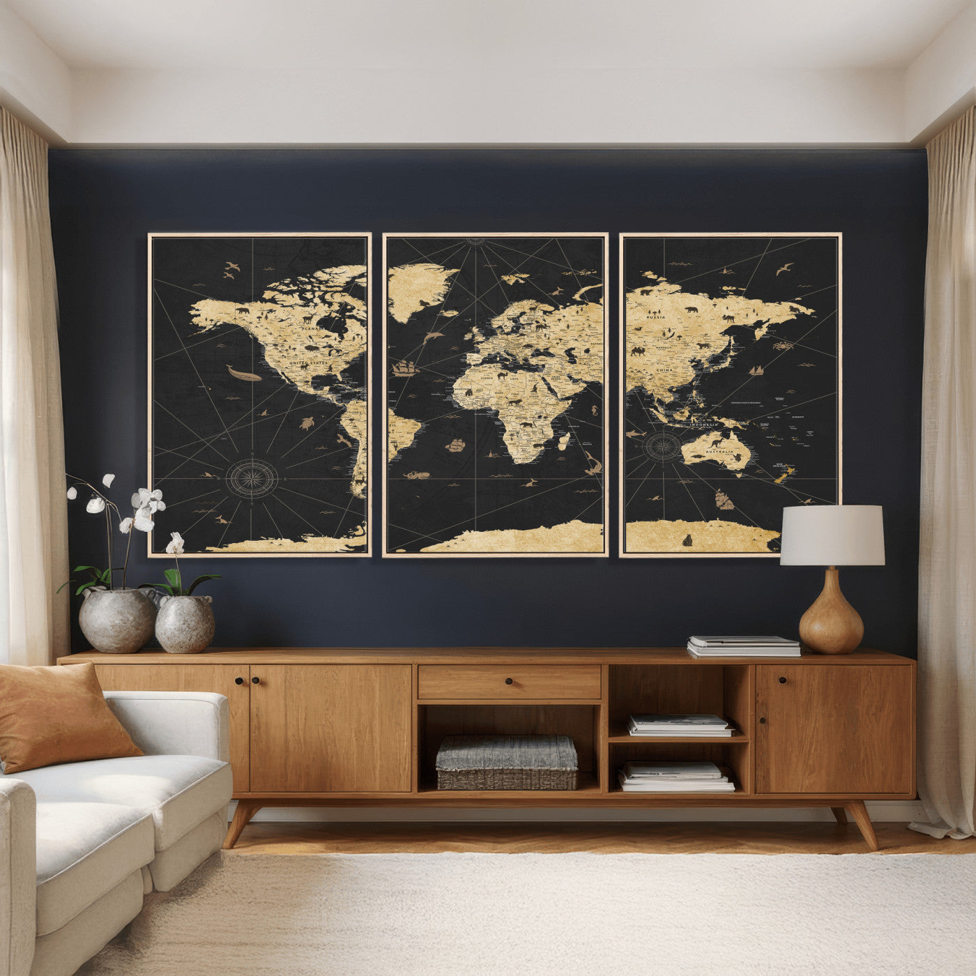 80270976-MGV-CV-36X24 - World Map Wall Art Canvas Print, Modern Decorative Framed Map Artwork Prints for Living Room, Office, Bedroom Wall Decor