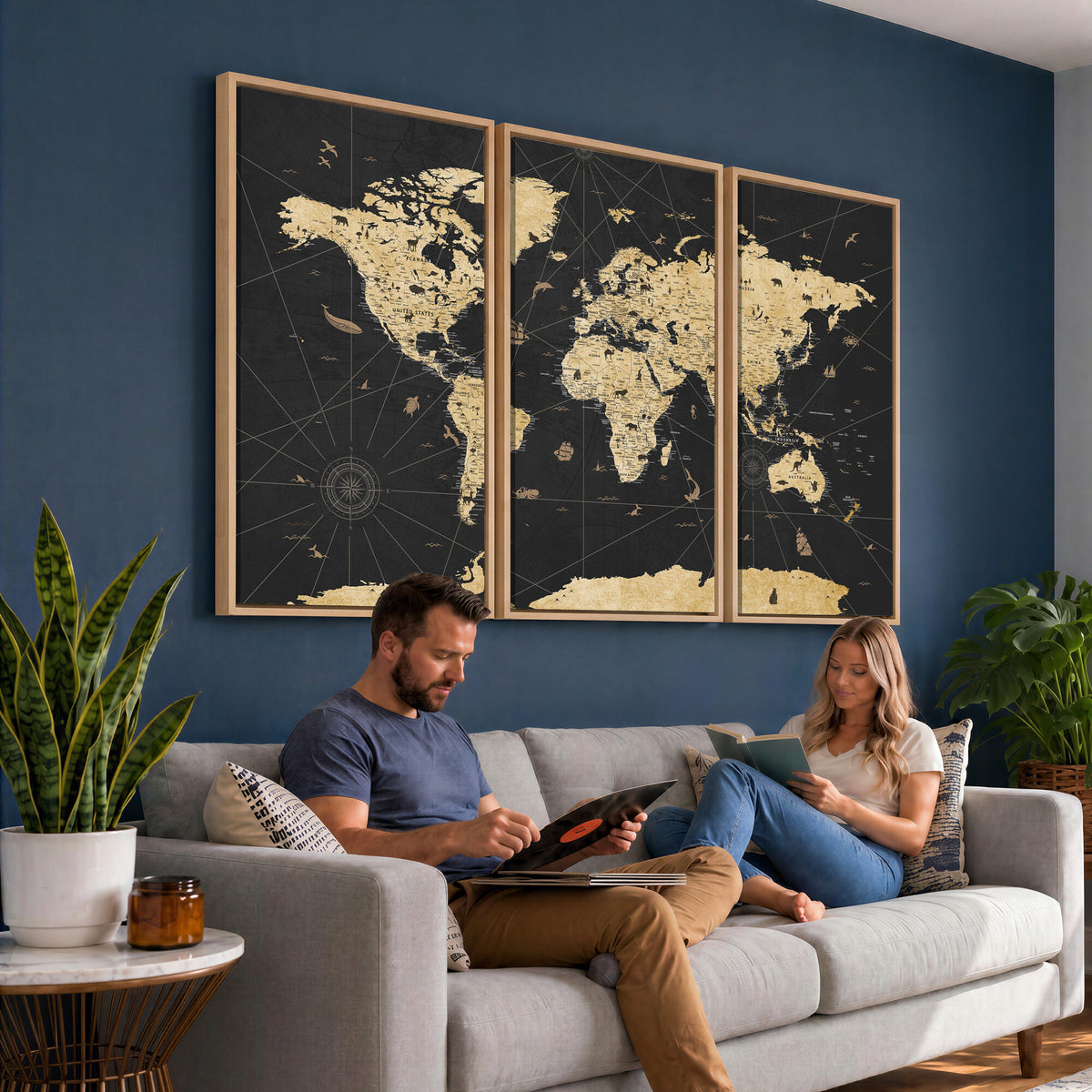 80270976-MGV-CV-36X24 - World Map Wall Art Canvas Print, Modern Decorative Framed Map Artwork Prints for Living Room, Office, Bedroom Wall Decor