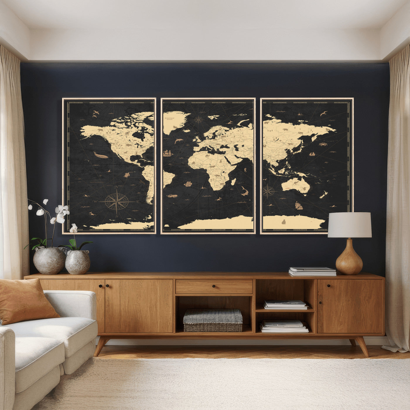 75220264-MGV-CV-36X24 - World Map Wall Art Canvas Print, Modern Decorative Framed Map Artwork Prints for Living Room, Office, Bedroom Wall Decor