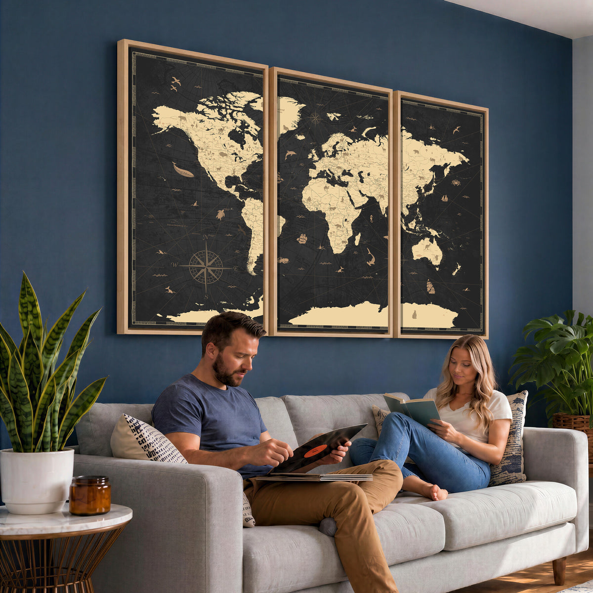 75220264-MGV-CV-36X24 - World Map Wall Art Canvas Print, Modern Decorative Framed Map Artwork Prints for Living Room, Office, Bedroom Wall Decor