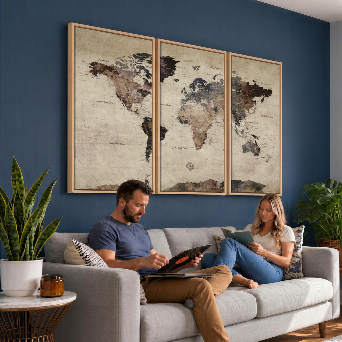 60560672-MGV-CV-36X24 - World Map Wall Art Canvas Print, Modern Decorative Framed Map Artwork Prints for Living Room, Office, Bedroom Wall Decor