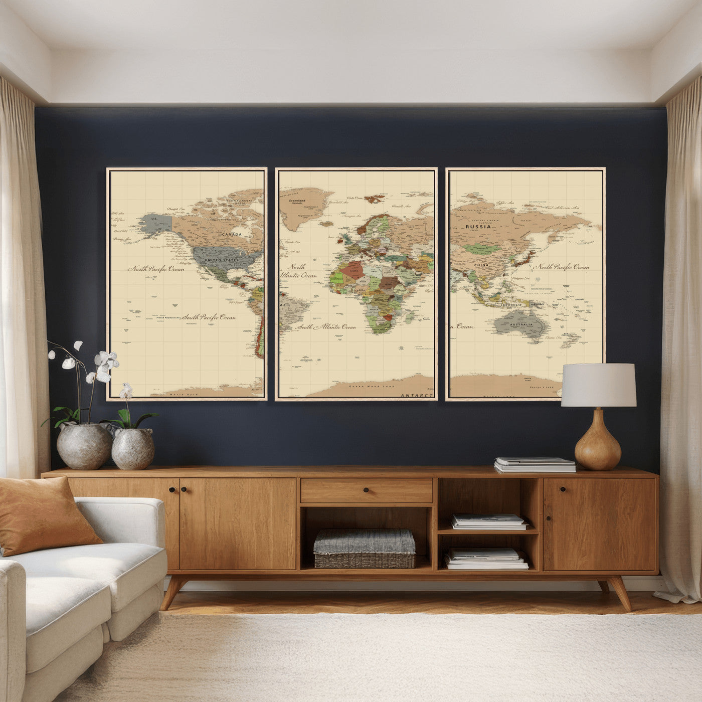 31407854-MGV-CV-36X24 - World Map Wall Art Canvas Print, Modern Decorative Framed Map Artwork Prints for Living Room, Office, Bedroom Wall Decor