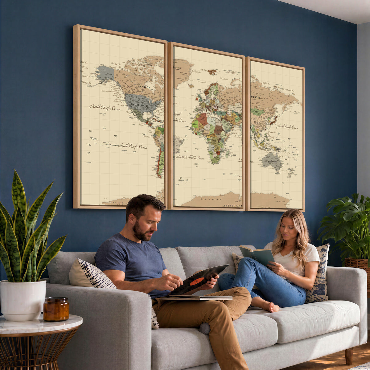 31407854-MGV-CV-36X24 - World Map Wall Art Canvas Print, Modern Decorative Framed Map Artwork Prints for Living Room, Office, Bedroom Wall Decor