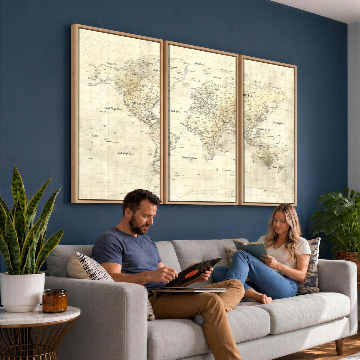 17101439-MGV-CV-36X24 - World Map Wall Art Canvas Print, Modern Decorative Framed Map Artwork Prints for Living Room, Office, Bedroom Wall Decor