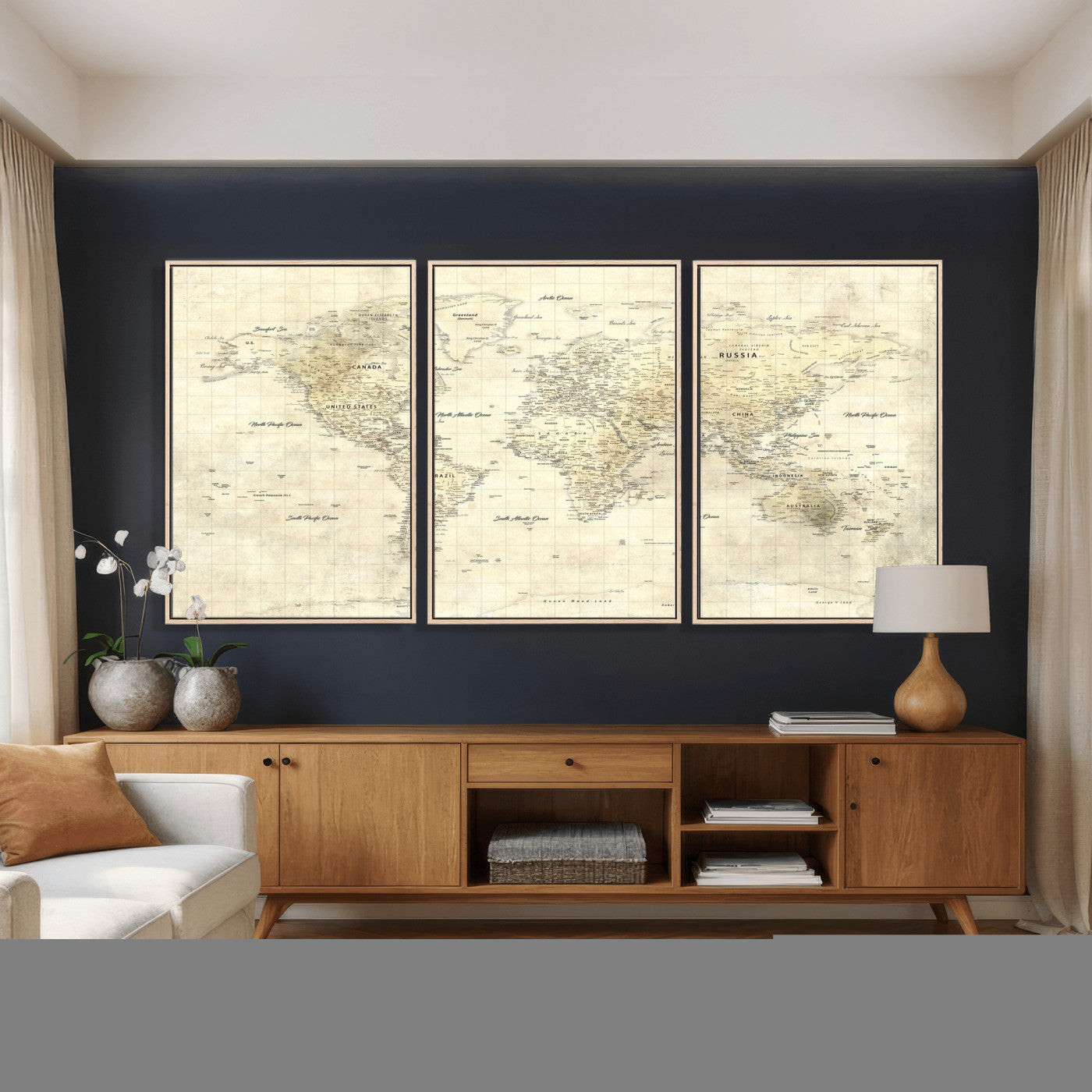 17101439-MGV-CV-36X24 - World Map Wall Art Canvas Print, Modern Decorative Framed Map Artwork Prints for Living Room, Office, Bedroom Wall Decor