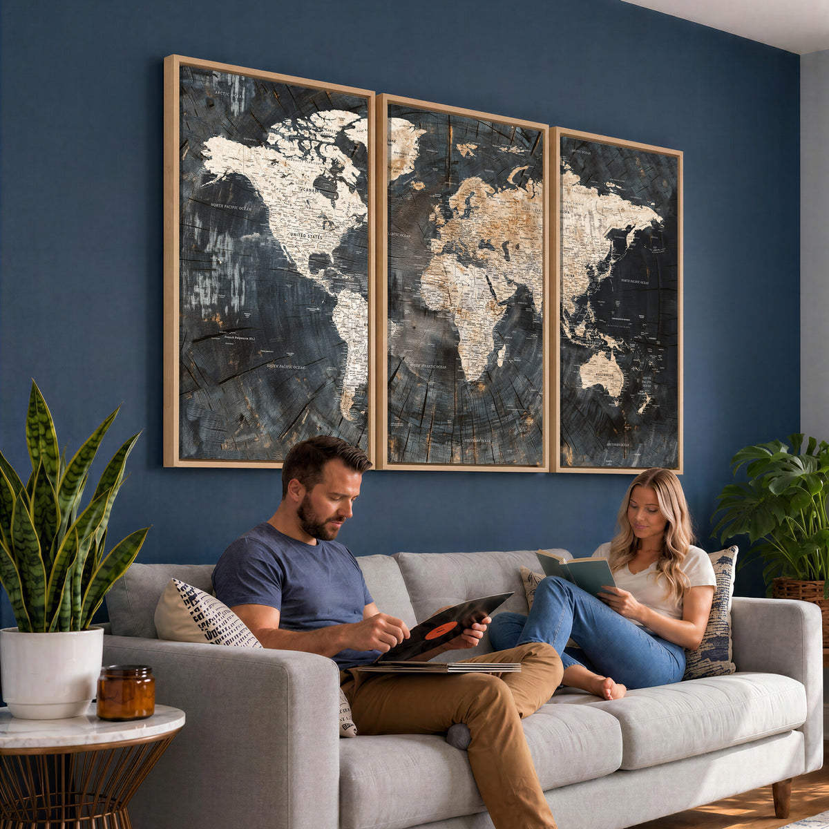 89162112-MGV-CV-36X24 - World Map Wall Art Canvas Print, Modern Decorative Framed Map Artwork Prints for Living Room, Office, Bedroom Wall Decor