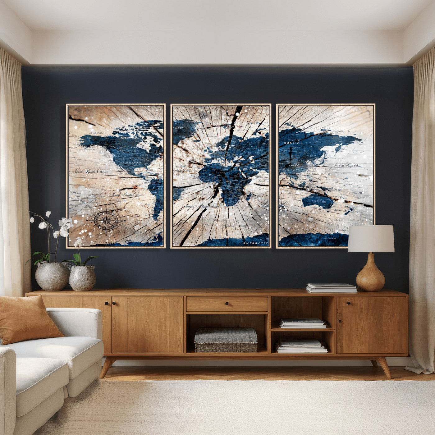 19478704-MGV-CV-36X24 - World Map Wall Art Canvas Print, Modern Decorative Framed Map Artwork Prints for Living Room, Office, Bedroom Wall Decor