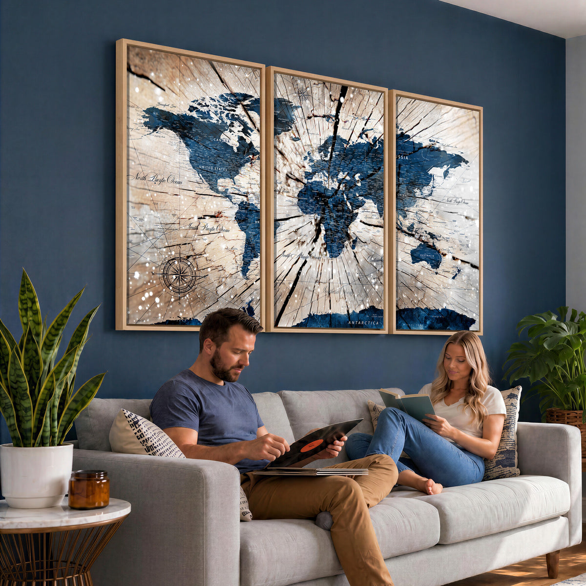 19478704-MGV-CV-36X24 - World Map Wall Art Canvas Print, Modern Decorative Framed Map Artwork Prints for Living Room, Office, Bedroom Wall Decor