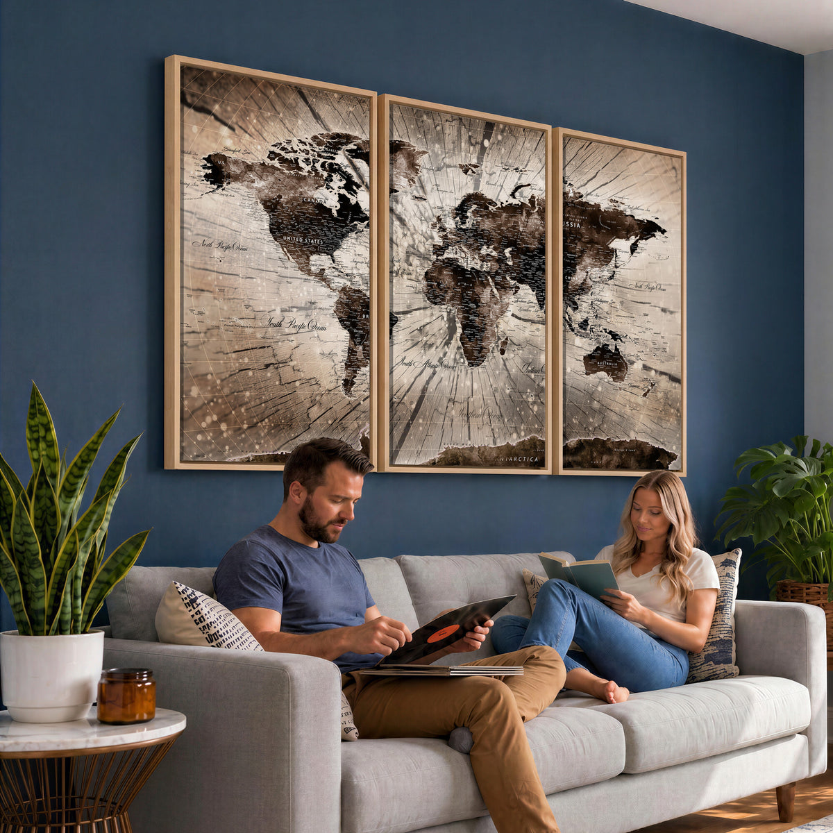 94623295-MGV-CV-36X24 - World Map Wall Art Canvas Print, Modern Decorative Framed Map Artwork Prints for Living Room, Office, Bedroom Wall Decor