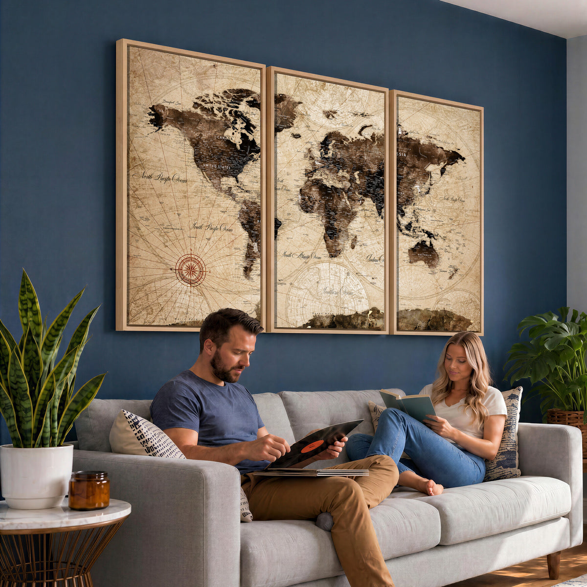47657418-MGV-CV-36X24 - World Map Wall Art Canvas Print, Modern Decorative Framed Map Artwork Prints for Living Room, Office, Bedroom Wall Decor
