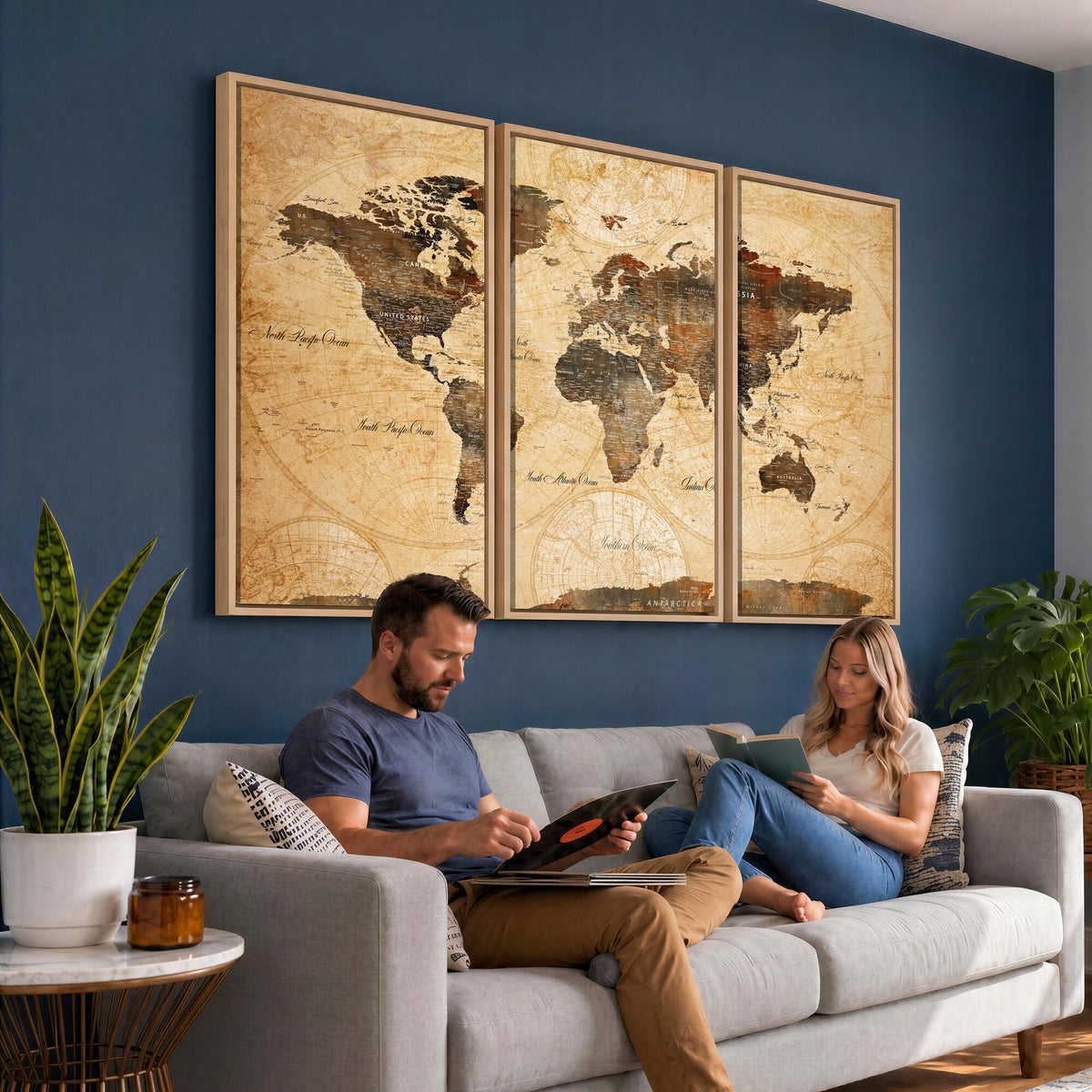 63156625-MGV-CV-36X24 - World Map Wall Art Canvas Print, Modern Decorative Framed Map Artwork Prints for Living Room, Office, Bedroom Wall Decor