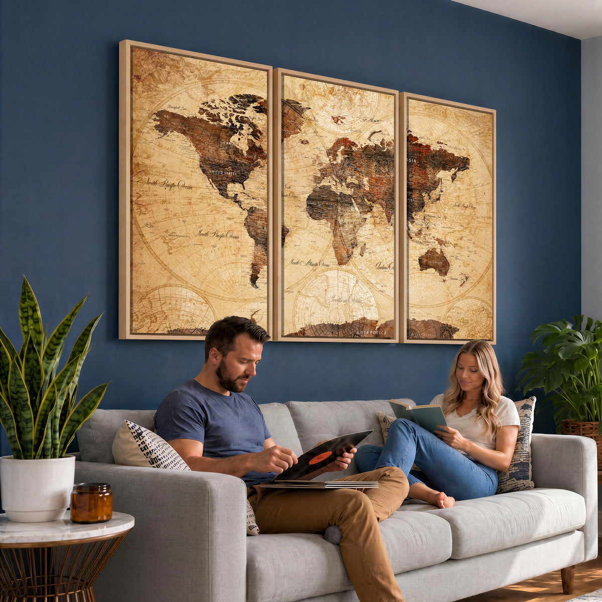 40760475-MGV-CV-36X24 - World Map Wall Art Canvas Print, Modern Decorative Framed Map Artwork Prints for Living Room, Office, Bedroom Wall Decor