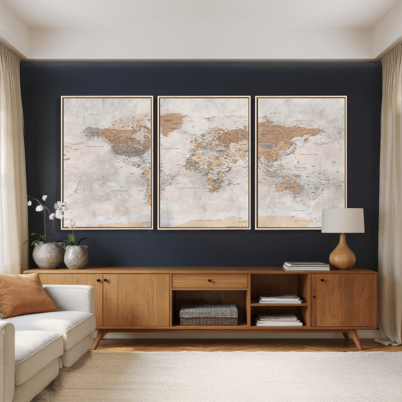 34051638-MGV-CV-36X24 - World Map Wall Art Canvas Print, Modern Decorative Framed Map Artwork Prints for Living Room, Office, Bedroom Wall Decor