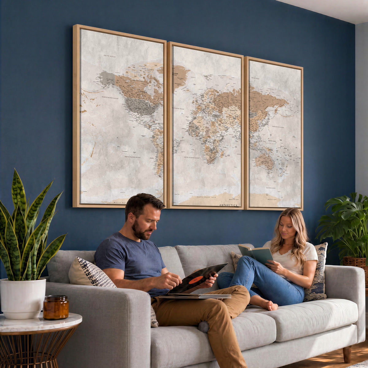 34051638-MGV-CV-36X24 - Detailed World Map Wall Art Canvas Print for Home and Office Decor