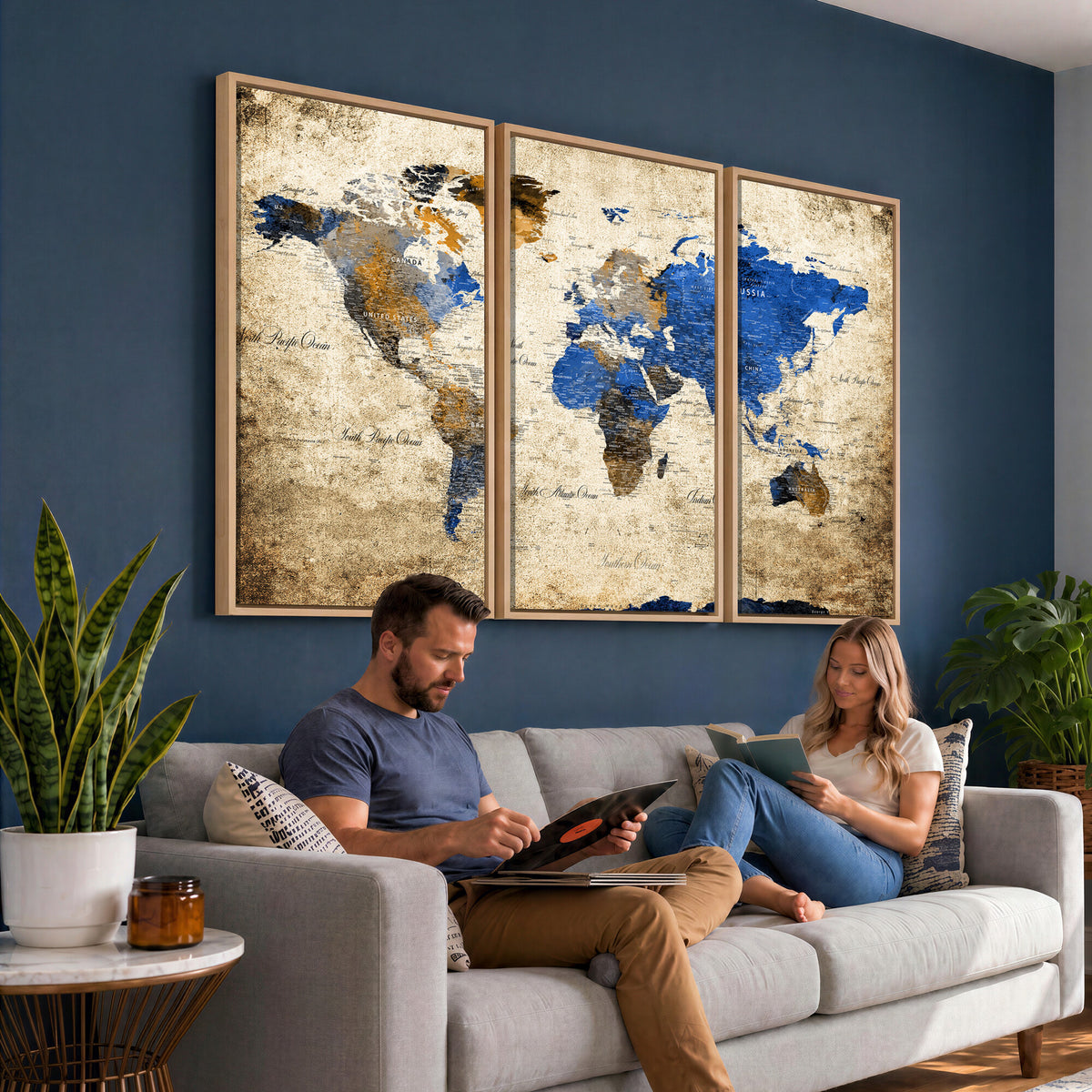 27314341-MGV-CV-36X24 - World Map Wall Art Canvas Print, Modern Decorative Framed Map Artwork Prints for Living Room, Office, Bedroom Wall Decor