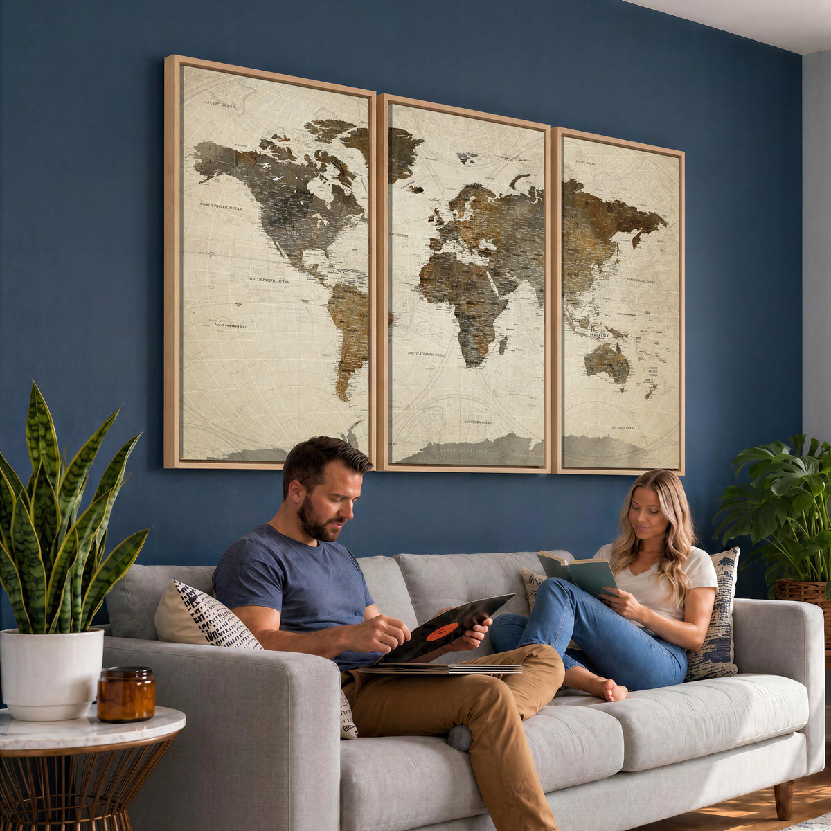 49623468-MGV-CV-36X24 - World Map Wall Art Canvas Print, Modern Decorative Framed Map Artwork Prints for Living Room, Office, Bedroom Wall Decor