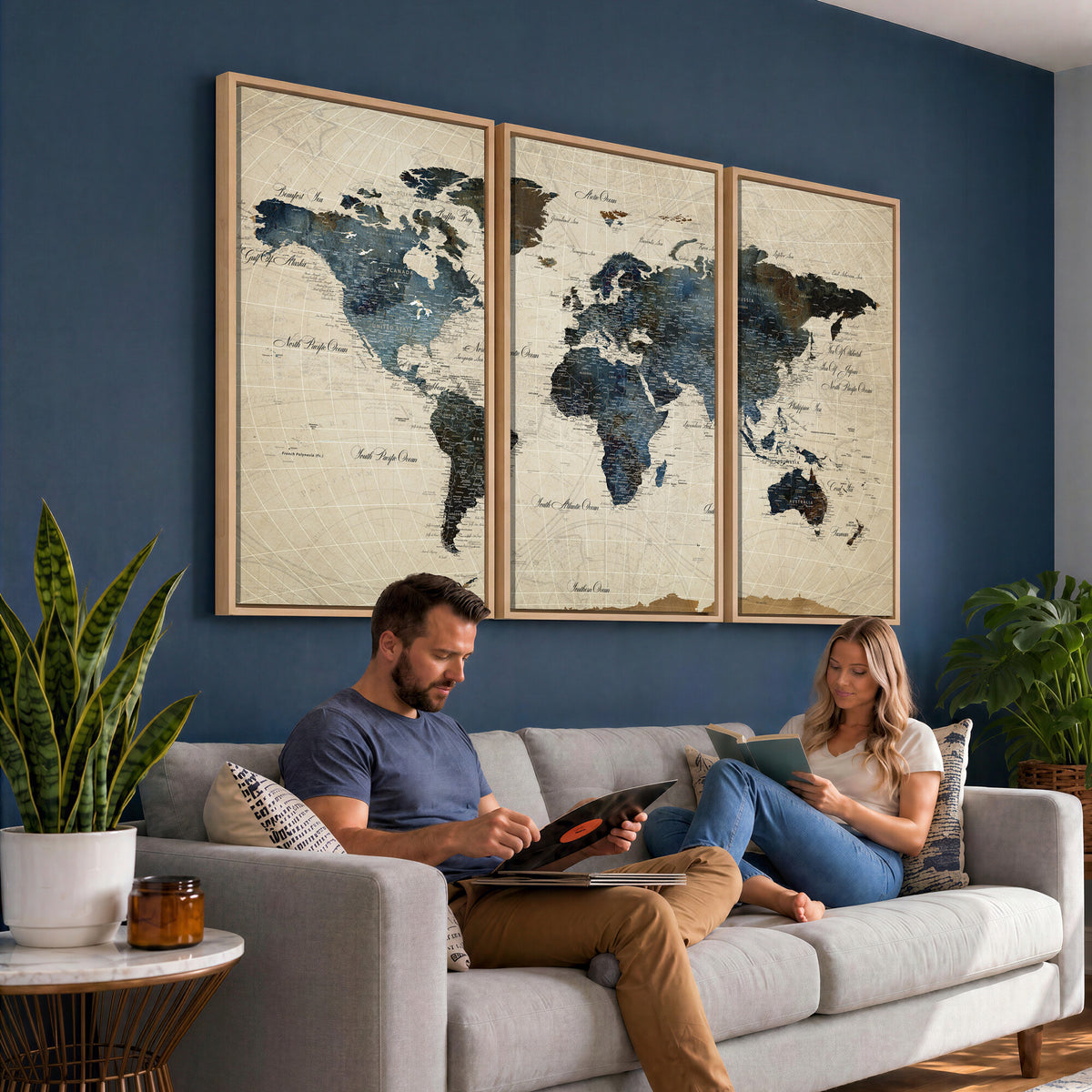 72927803-MGV-CV-36X24 - World Map Wall Art Canvas Print, Modern Decorative Framed Map Artwork Prints for Living Room, Office, Bedroom Wall Decor
