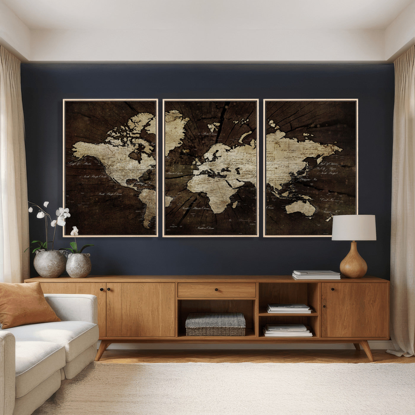 40991509-MGV-CV-36X24 - World Map Wall Art Canvas Print, Modern Decorative Framed Map Artwork Prints for Living Room, Office, Bedroom Wall Decor