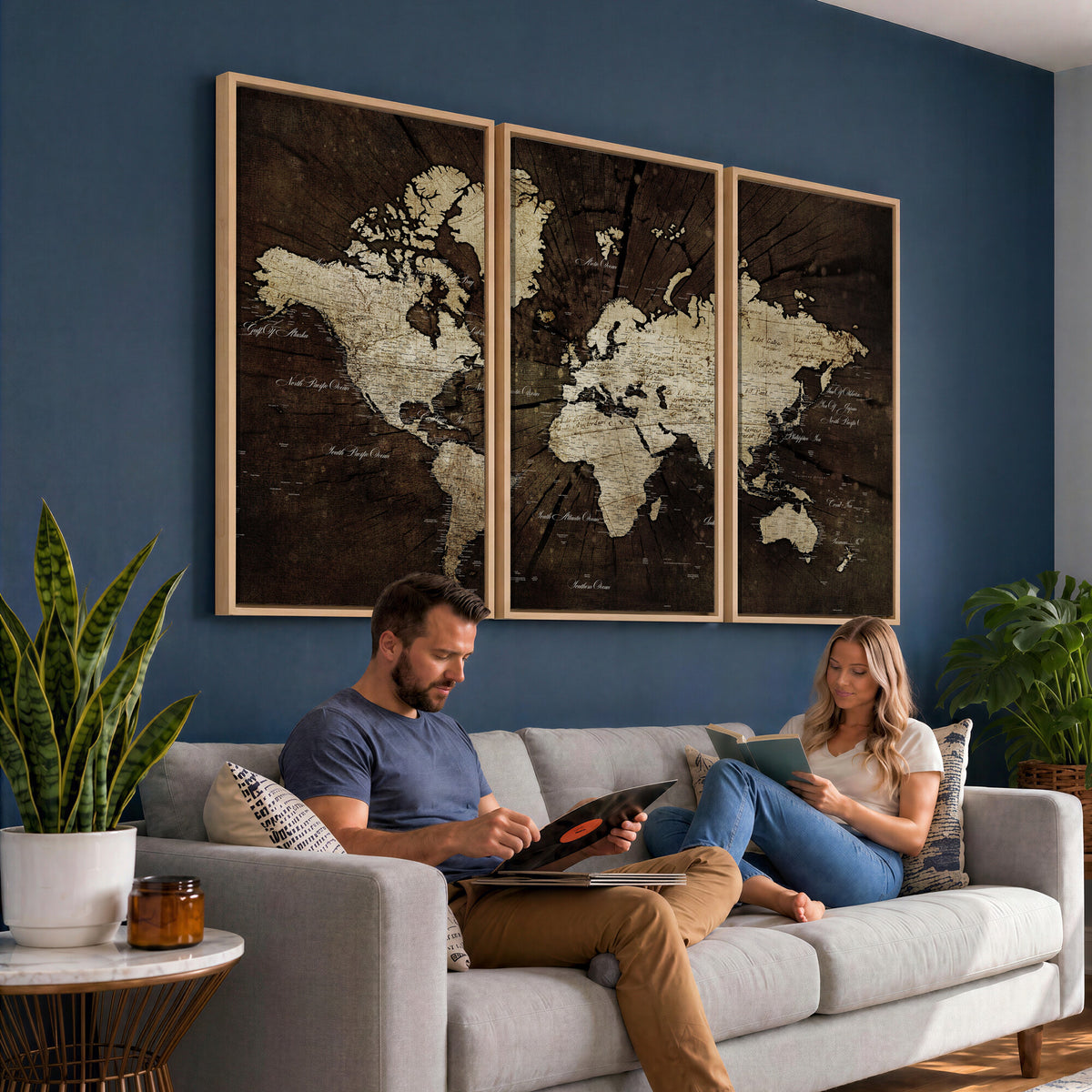 40991509-MGV-CV-36X24 - World Map Wall Art Canvas Print, Modern Decorative Framed Map Artwork Prints for Living Room, Office, Bedroom Wall Decor