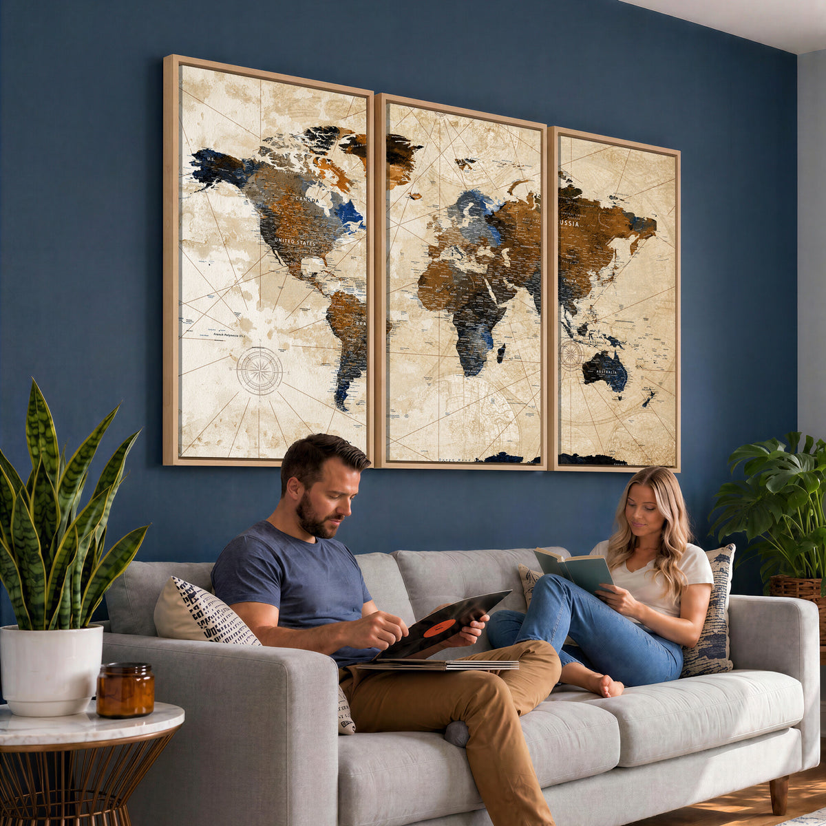 15727090-MGV-CV-36X24 - World Map Wall Art Canvas Print, Modern Decorative Framed Map Artwork Prints for Living Room, Office, Bedroom Wall Decor