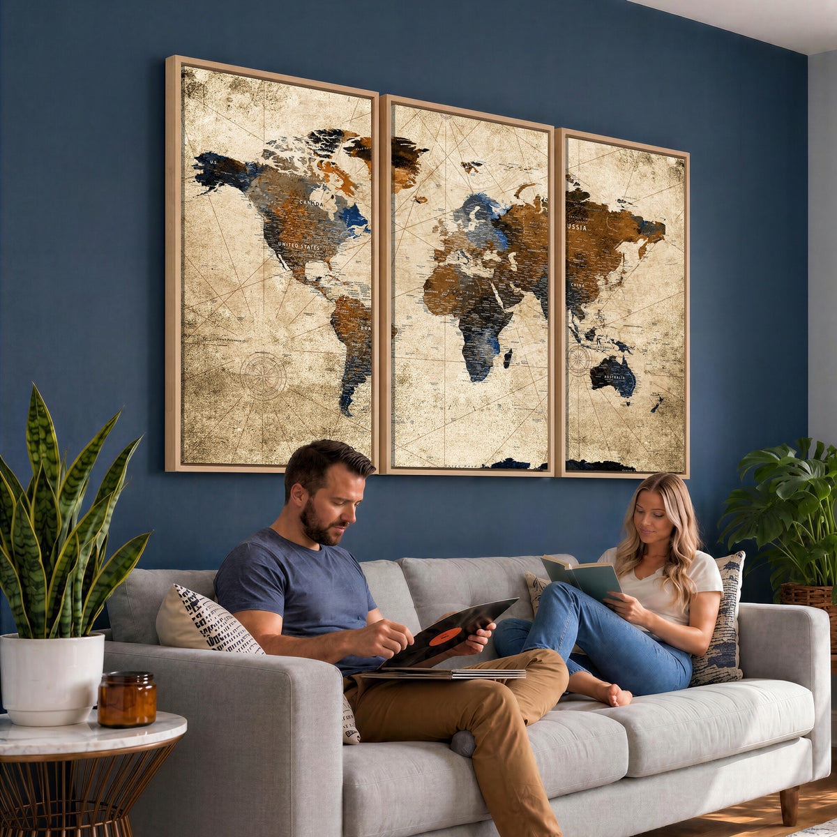 27163414-MGV-CV-36X24 - World Map Wall Art – Rustic Earth Tone Canvas Print, Antique