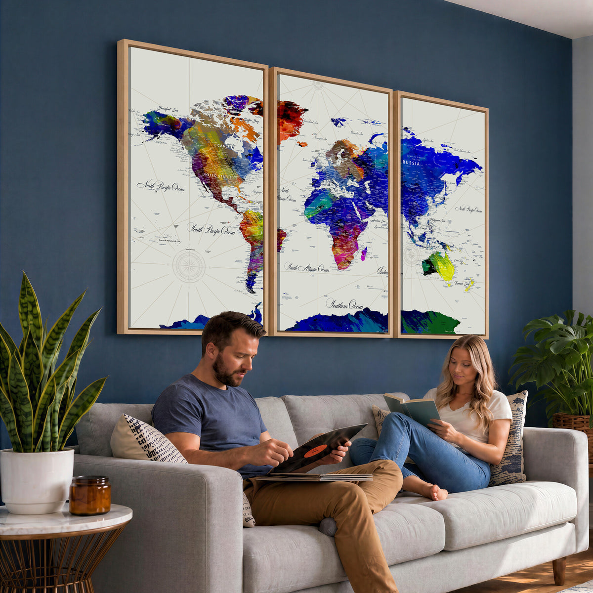 49670038-MGV-CV-36X24 - World Map Wall Art Canvas Print, Modern Decorative Framed Map Artwork Prints for Living Room, Office, Bedroom Wall Decor