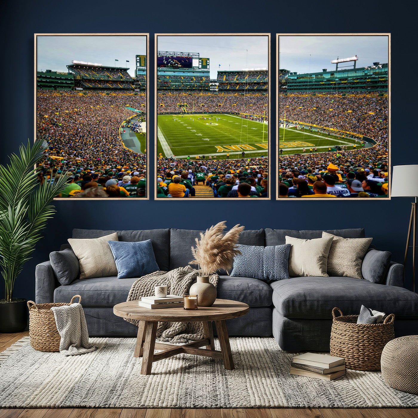 56521752-MGV-CV-36X24 - Green Bay Packers Stadium Wall Art Canvas Print, Lambeau Field Football Stadium Artwork, Framed Wall Art Ready to Hang