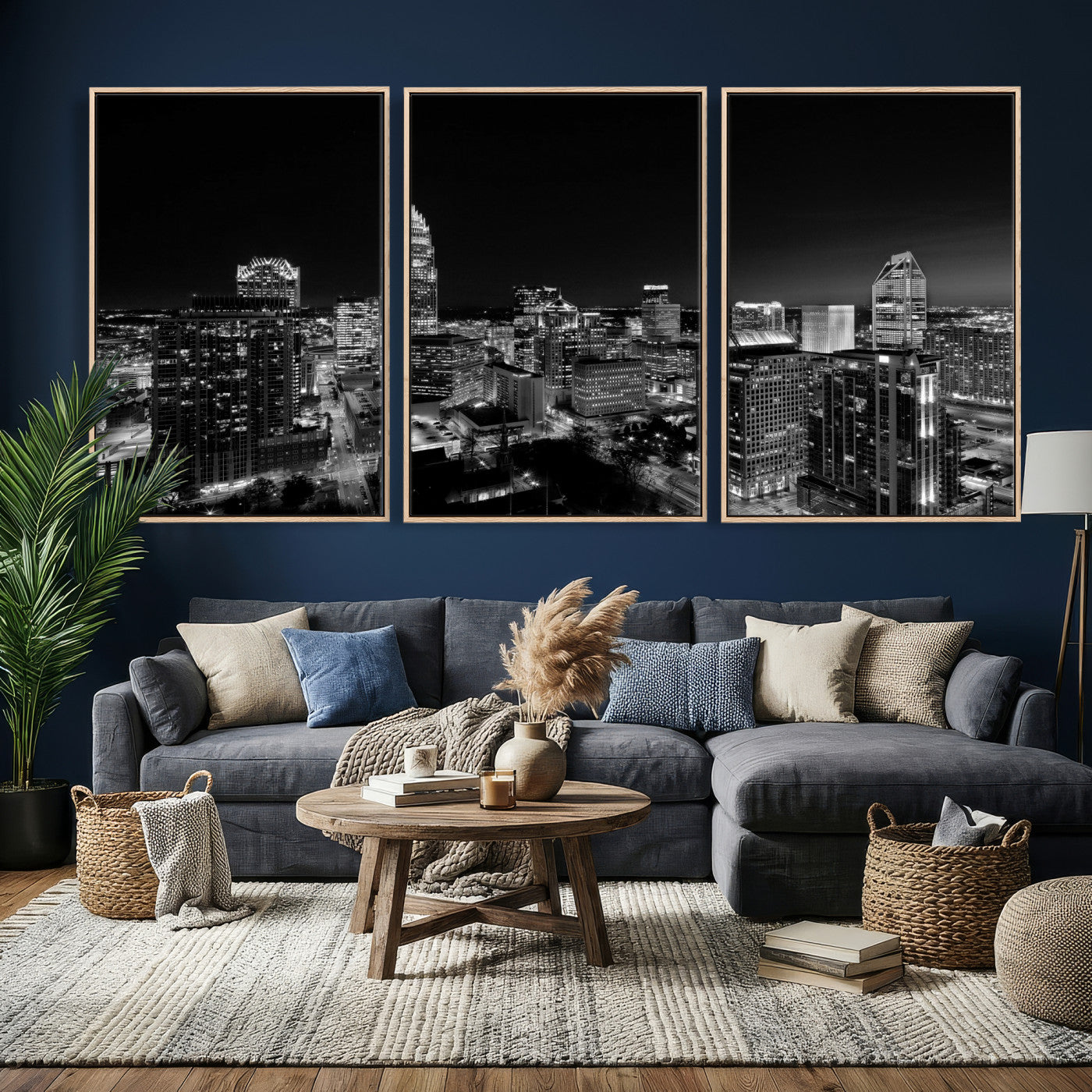 68329345-MGV-CV-36X24 - Atlanta Skyline Wall Art Canvas Print, Atlanta Downtown Night Cityscape Print for Modern Urban Wall Decor