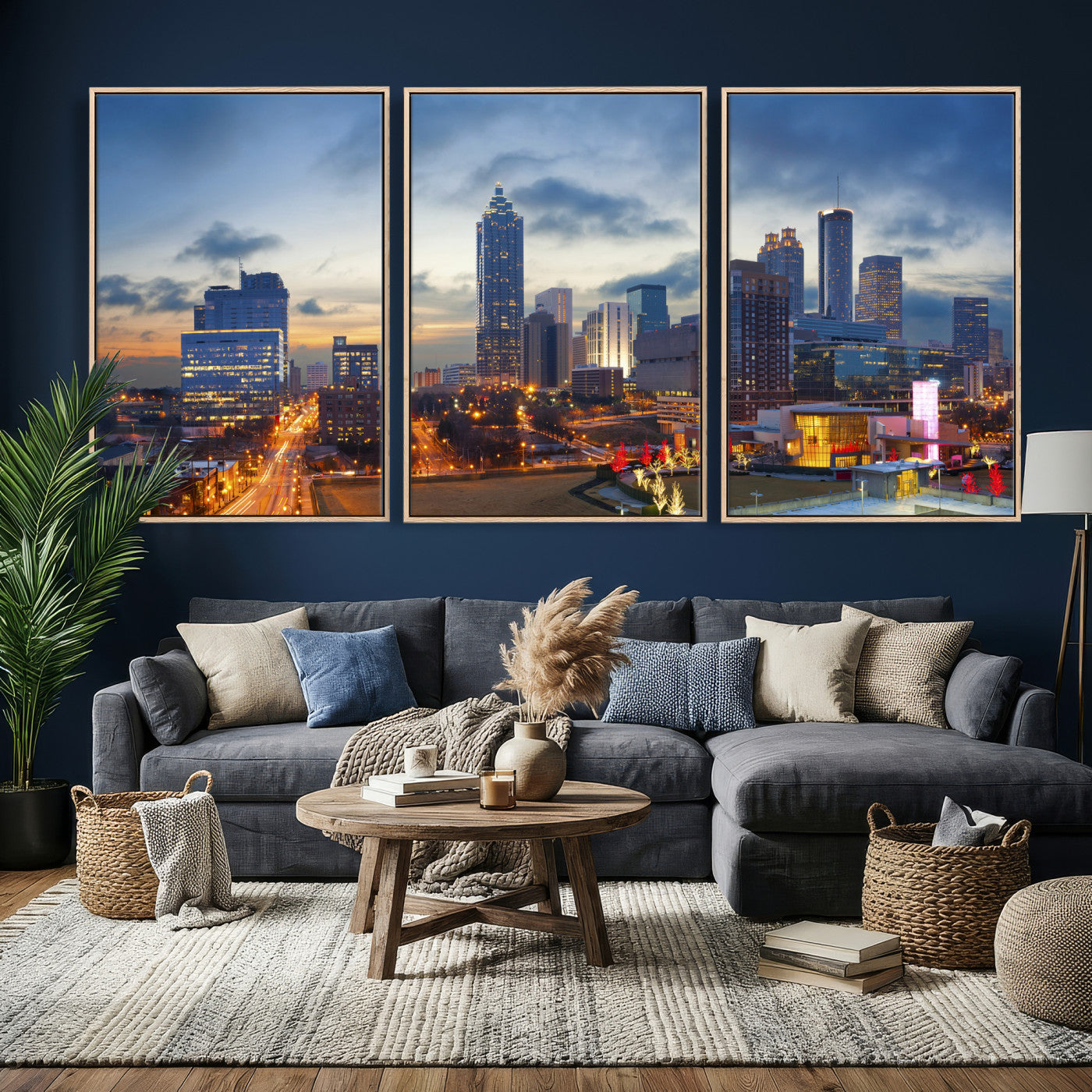 18461309-MGV-CV-36X24 - Atlanta Skyline Wall Art Canvas Print, Atlanta Downtown Night Cityscape Print for Modern Urban Wall Decor