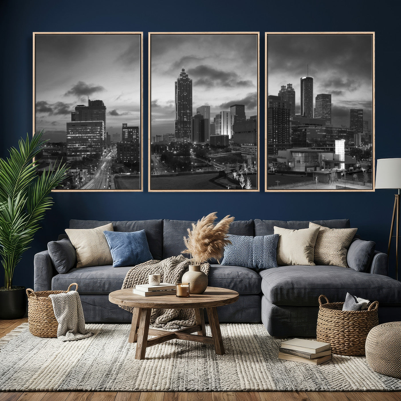 91959506-MGV-CV-36X24 - Atlanta Skyline Wall Art Canvas Print, Atlanta Downtown Night Cityscape Print for Modern Urban Wall Decor