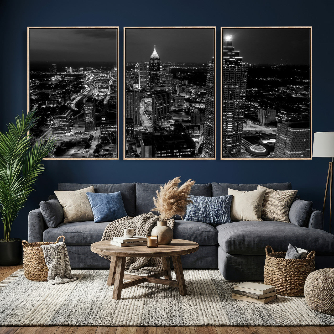 56773510-MGV-CV-36X24 - Atlanta Skyline Wall Art Canvas Print, Atlanta Downtown Night Cityscape Print for Modern Urban Wall Decor