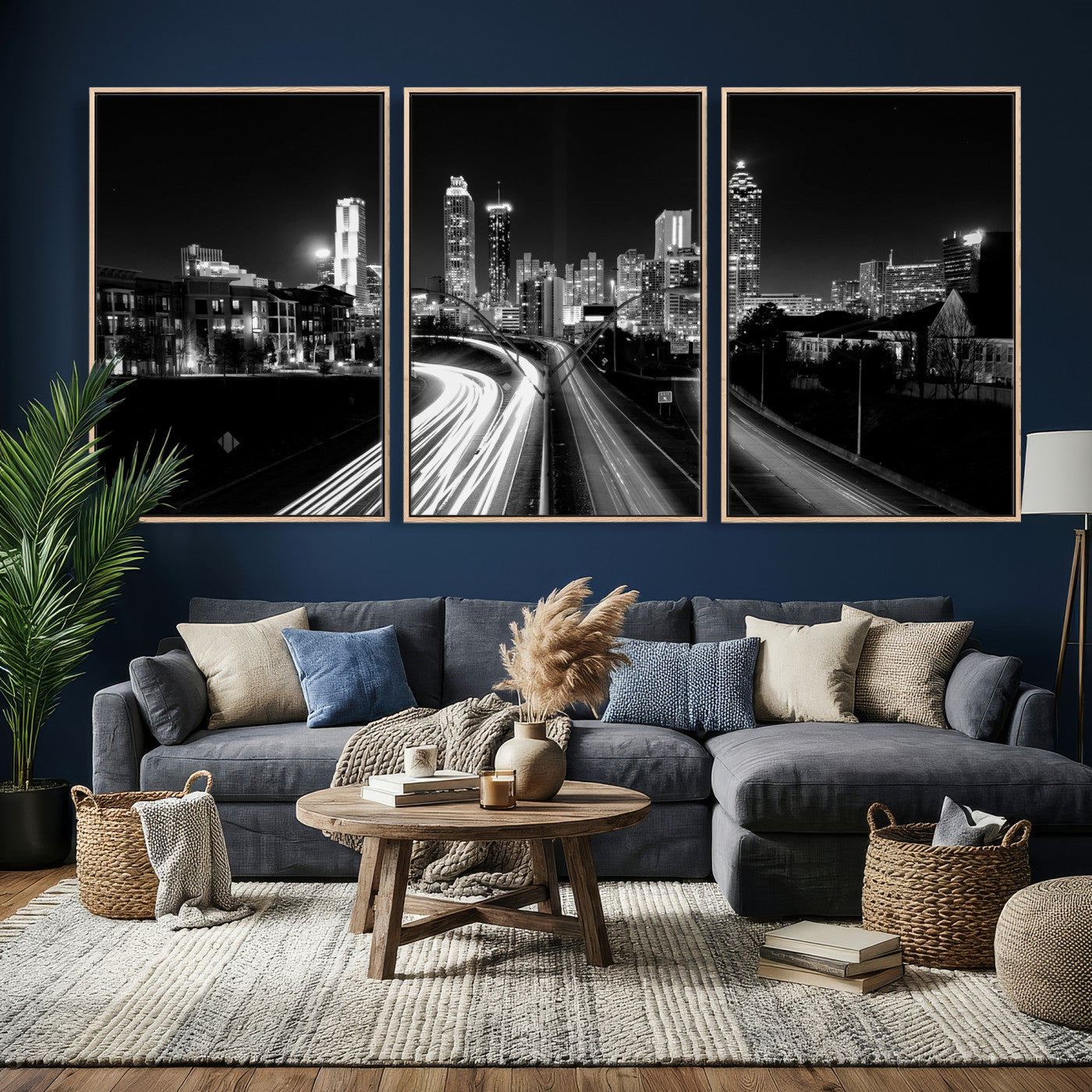80330064-MGV-CV-36X24 - Atlanta Skyline Wall Art Canvas Print, Atlanta Downtown Night Cityscape Print for Modern Urban Wall Decor