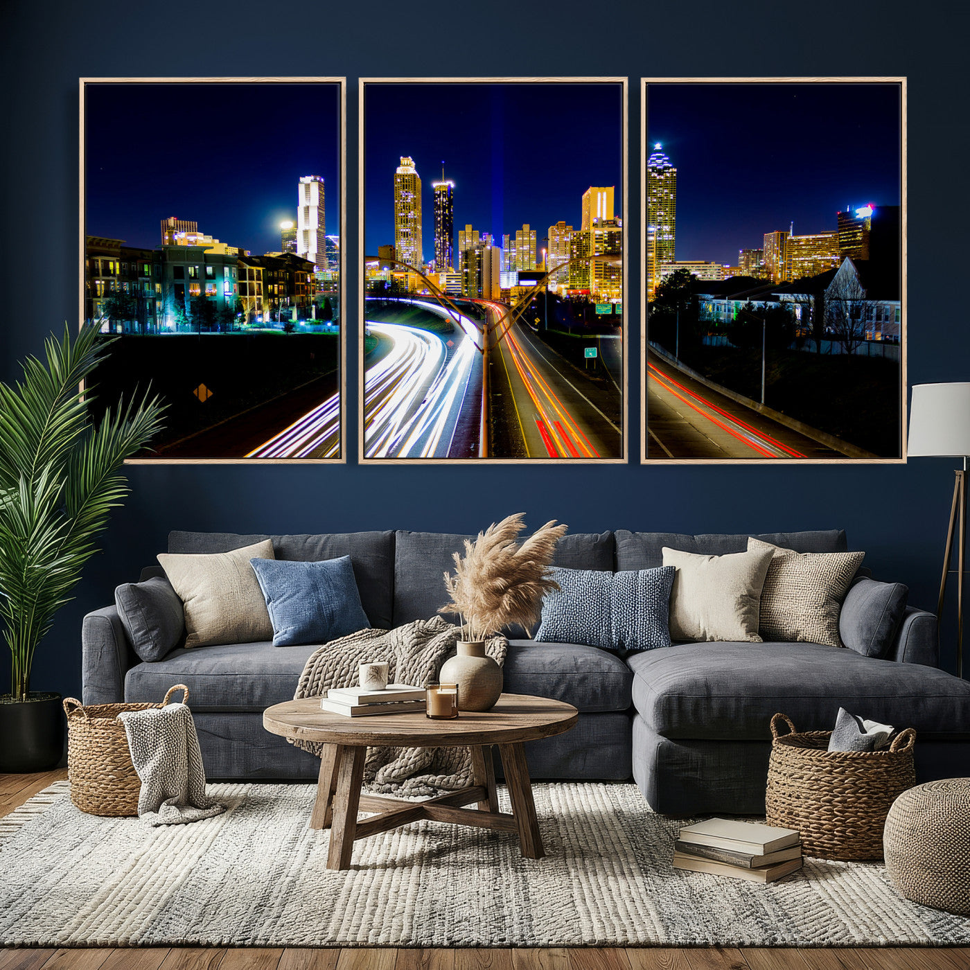 12967464-MGV-CV-36X24 - Atlanta Skyline Wall Art Canvas Print, Atlanta Downtown Night Cityscape Print for Modern Urban Wall Decor