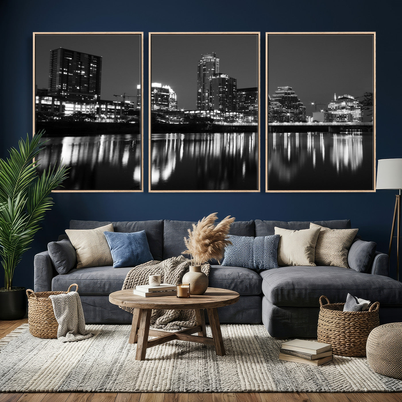 38129554-MGV-CV-36X24 - Austin Skyline Wall Art Canvas Print, Austin Downtown Night Cityscape Print for Modern Urban Wall Decor