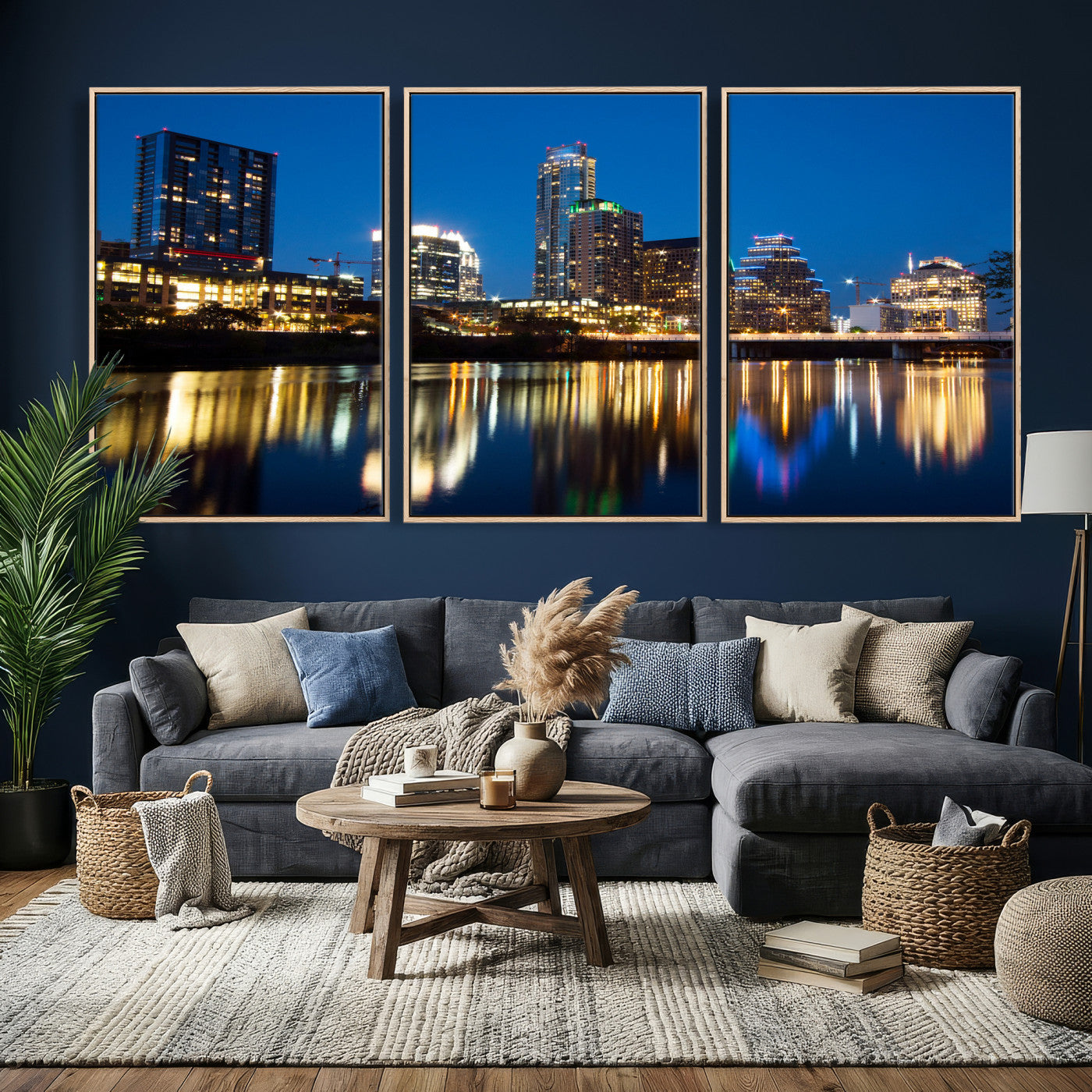 21916206-MGV-CV-36X24 - Austin Skyline Wall Art Canvas Print, Austin Downtown Night Cityscape Print for Modern Urban Wall Decor
