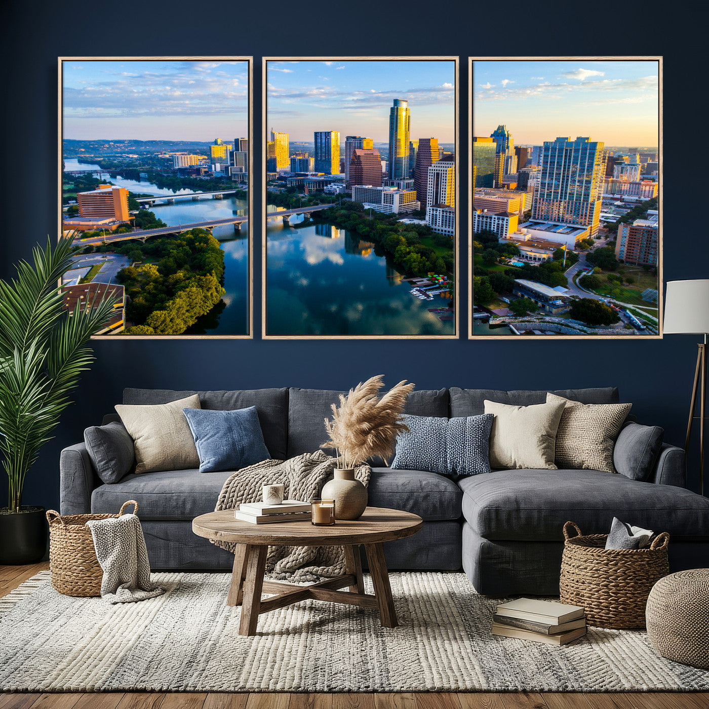 33675326-MGV-CV-36X24 - Austin Skyline Wall Art Canvas Print, Austin Downtown Night Cityscape Print for Modern Urban Wall Decor