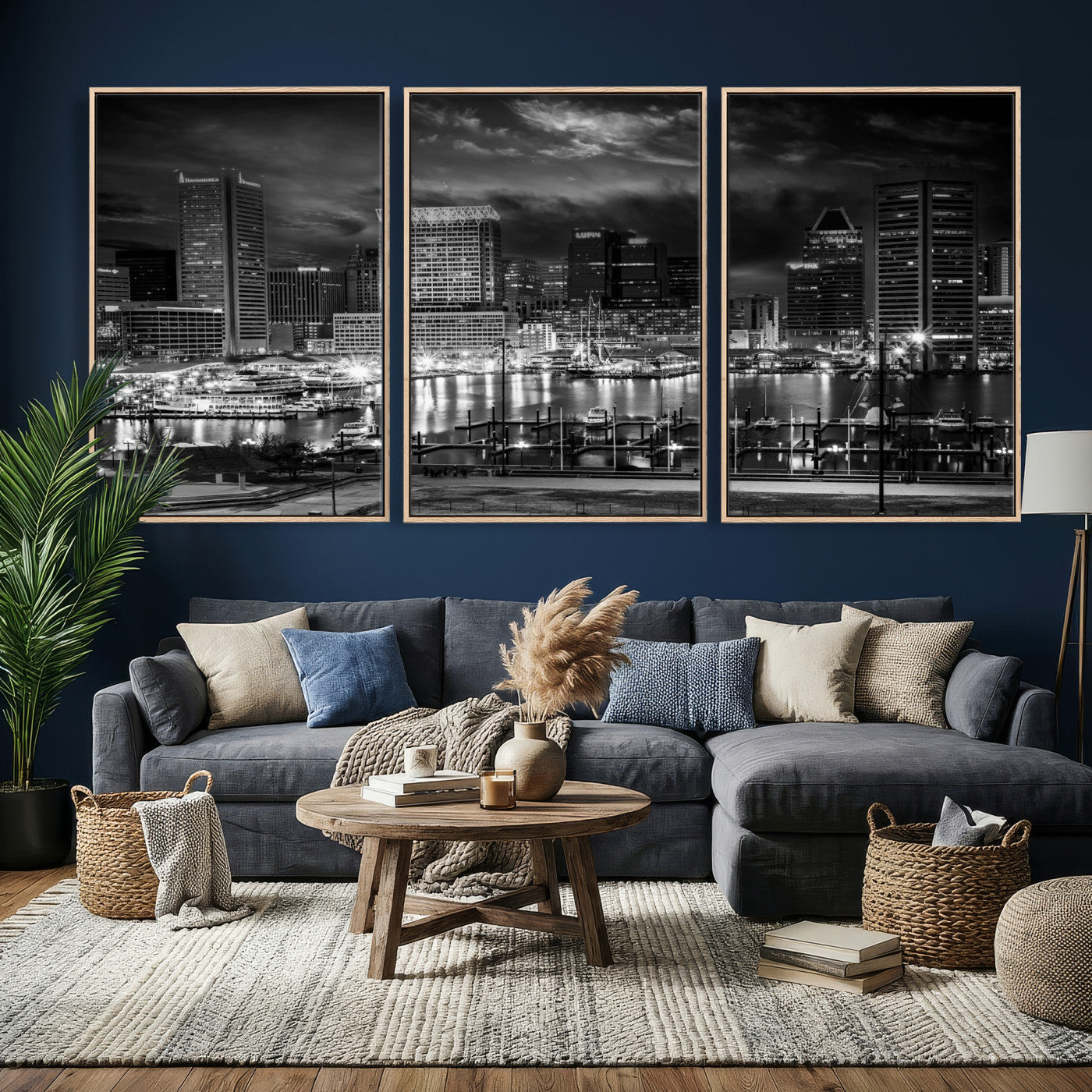 79755655-MGV-CV-36X24 - Baltimore Skyline Wall Art Canvas Print, Baltimore Downtown Night Cityscape Print for Modern Urban Wall Decor