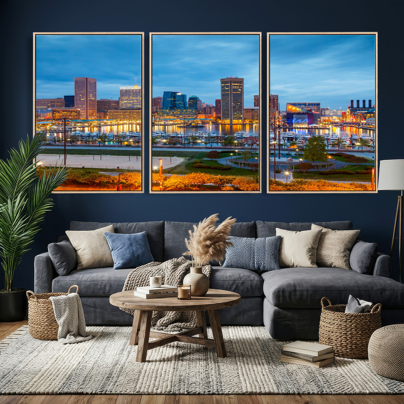 78635089-MGV-CV-36X24 - Baltimore Skyline Wall Art Canvas Print, Baltimore Downtown Night Cityscape Print for Modern Urban Wall Decor