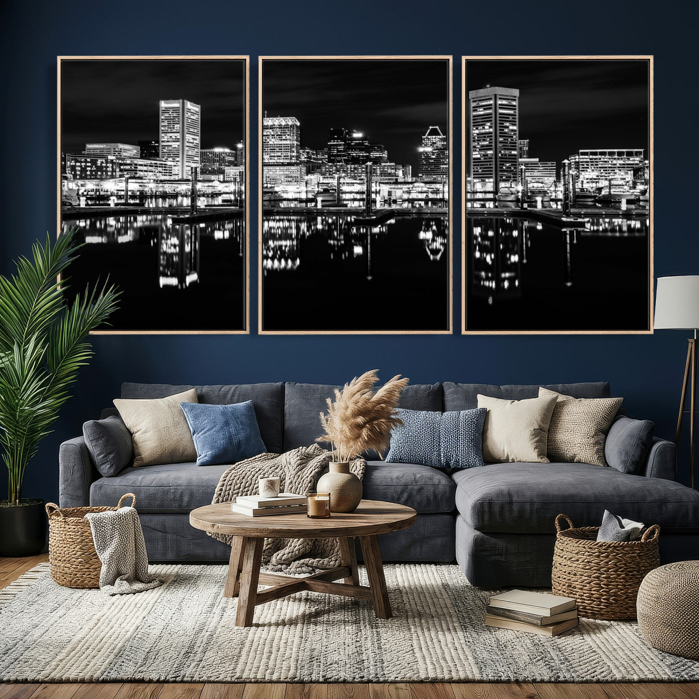 69187681-MGV-CV-36X24 - Baltimore Skyline Wall Art Canvas Print, Baltimore Downtown Night Cityscape Print for Modern Urban Wall Decor