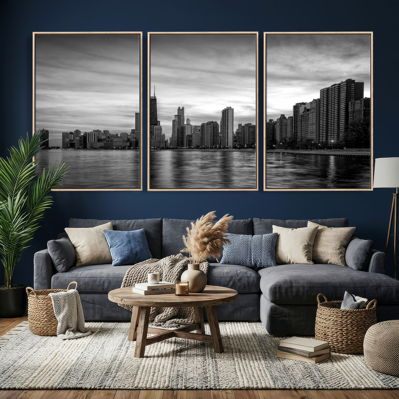 74552581-MGV-CV-36X24 - Chicago Wall Art Canvas Print, Chicago City Downtown Night Cityscape Print for Modern Urban Wall Decor