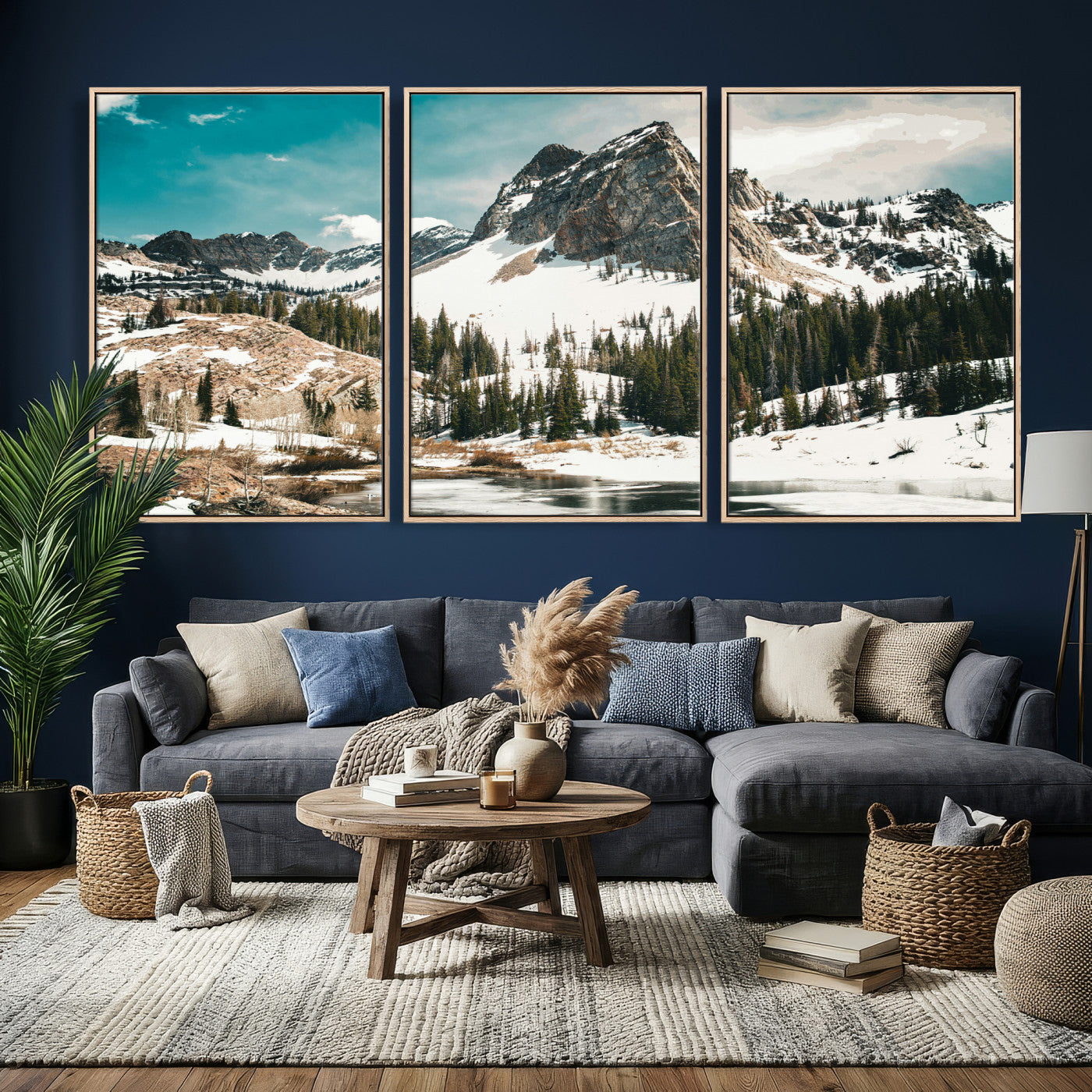 56837070-MGV-CV-36X24 - Snowy Mountain Landscape Wall Art Canvas Print, Alpine Pine Forest Winter Nature Wall Decor for Living Room and Office