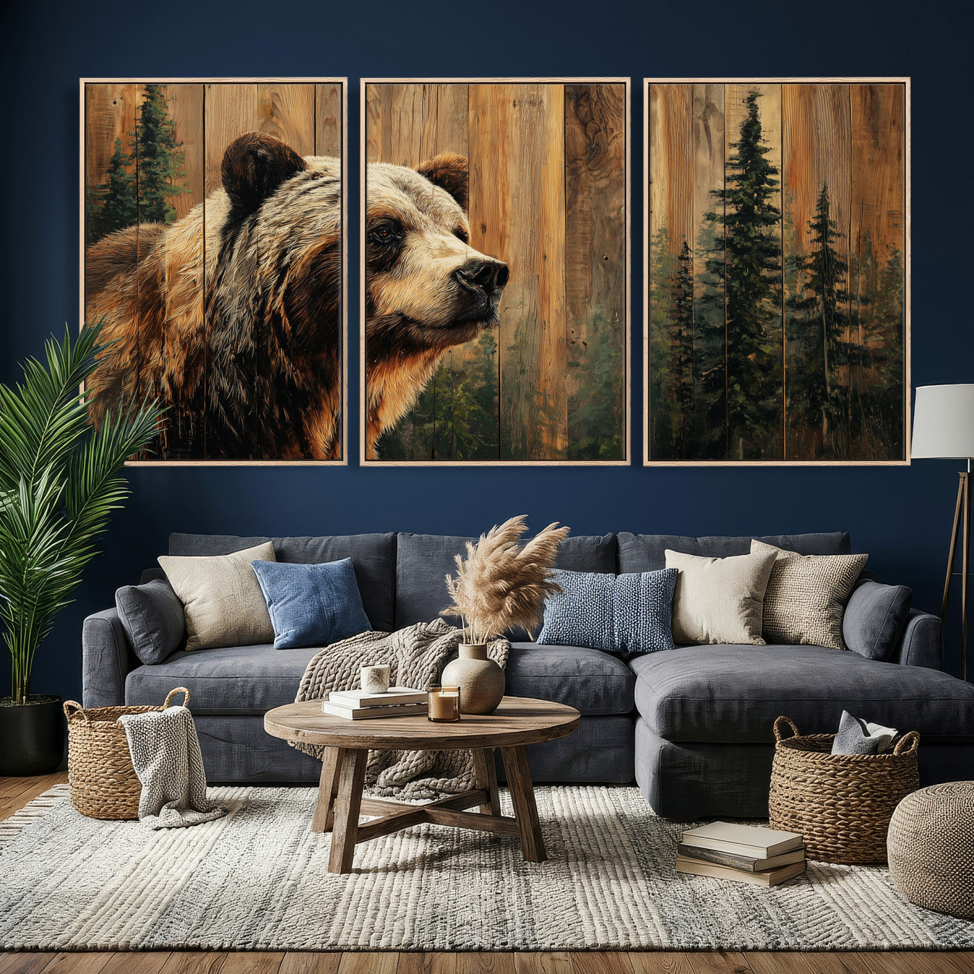 75645180-MGV-CV-36X24 - Grizzly Bear Wall Art Canvas Print, Rustic Wildlife Bear Artwork, Forest Animal Painting, Cabin Lodge Nature Wall Decor