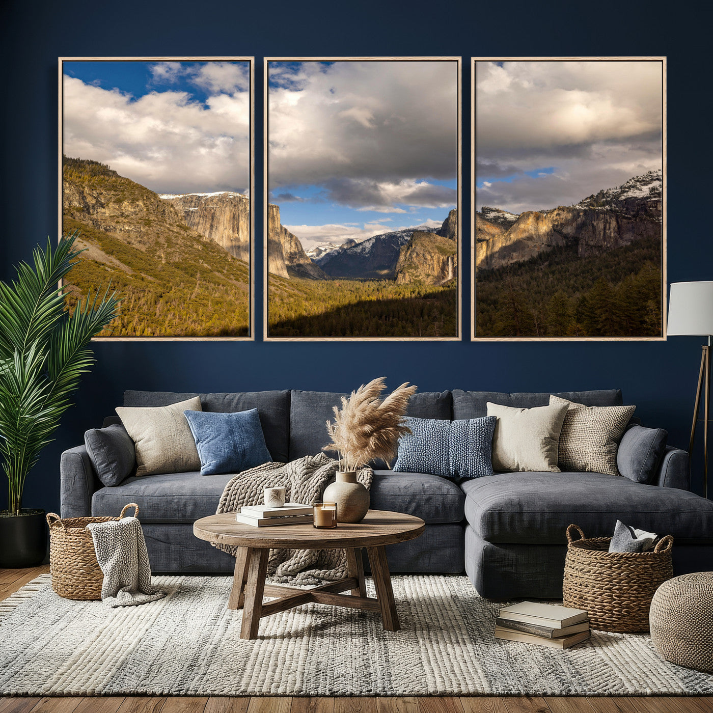 51451302-MGV-CV-36X24 - Yosemite Valley Mountain Landscape Wall Art Canvas Print, Granite Cliff Forest Valley Canvas Print, California National Park Scenic Art Printing