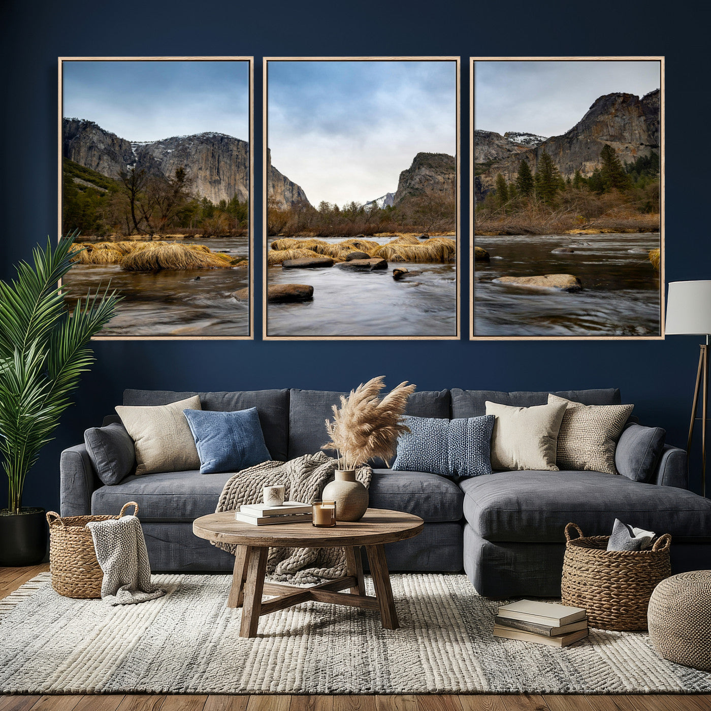 20458404-MGV-CV-36X24 - Yosemite Valley Mountain Landscape Wall Art Canvas Print, Granite Cliff Forest Valley Canvas Print, California National Park Scenic Art Printing