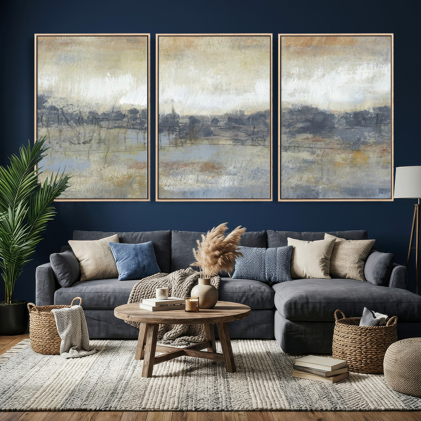 73973590-MGV-CV-36X24 - Abstract Neutral Landscape Painting Wall Art Canvas Print, Modern Minimal Texture Horizon Canvas Print, Beige Gray Contemporary Abstract Art Printing