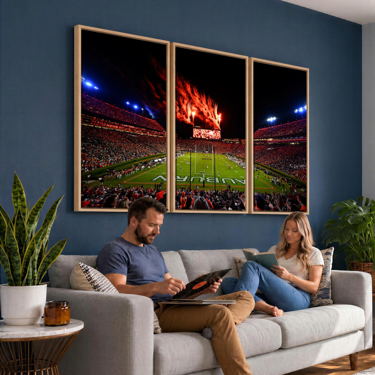81918884-MGV-CV-36X24 - Auburn Stadium Wall Art Canvas Print, College Football Night Game Crowd, Jordan Hare Stadium Artwork