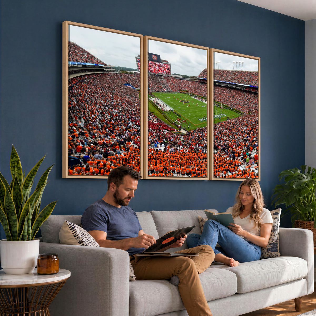 82562490-MGV-CV-36X24 - Auburn Stadium Sunset Wall Art Canvas Print, Jordan Hare Stadium Game Day Crowd, Auburn Tigers Football Artwork